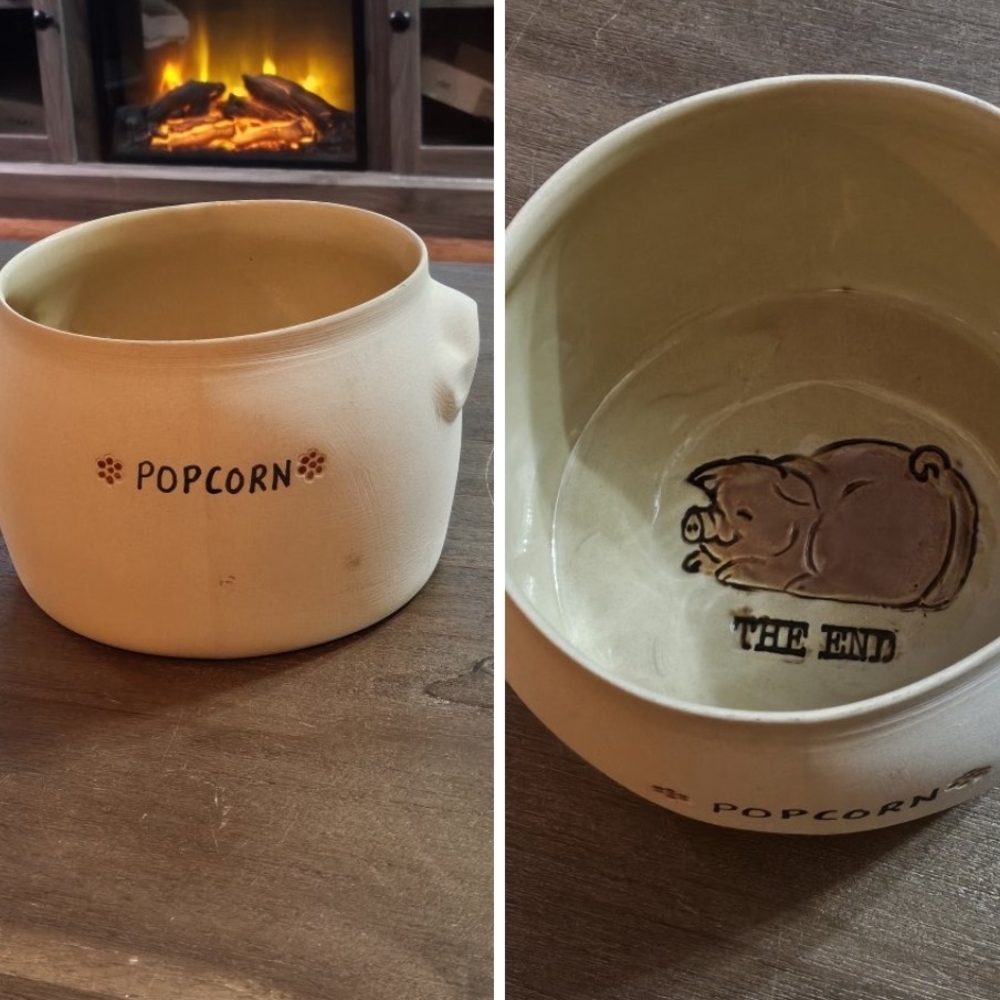 Cream Popcorn Bowl with Pig Design